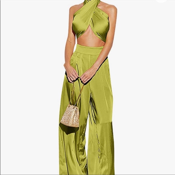 Green Satin Scarf Wrap Top - Picture 4 of 9